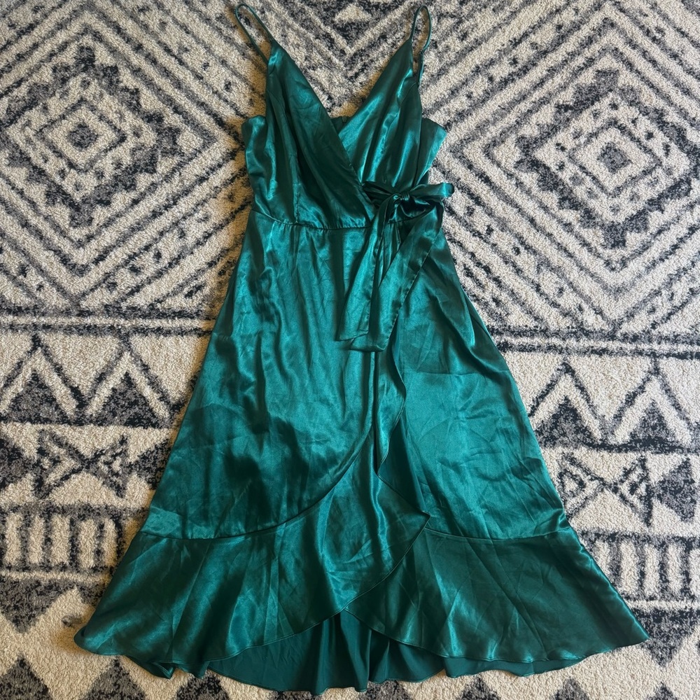 Altar'd State Satin Dress in Emerald